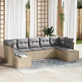 Conjunto de sofá de jardín con cojín 7 pcs Beige Poliratán