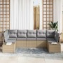 Conjunto de sofá de jardín con cojín 7 pcs Beige Poliratán