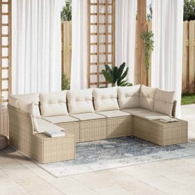 Conjunto de sofá de jardín con cojín 7 pcs Beige Poliratán