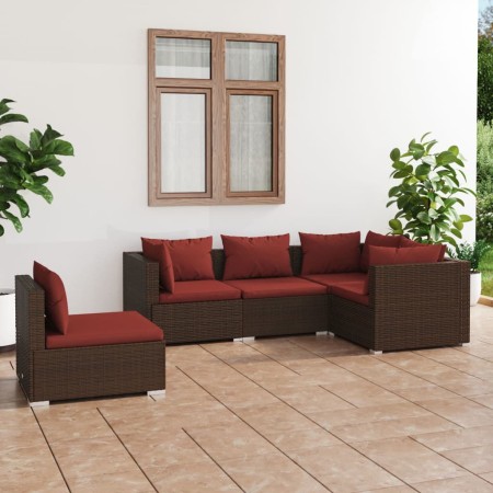 Garten Sofa Set 5 Stück und Kissen braun synthetischen Rattan von vidaXL, Gartensets - Ref: Foro24-3102315, Preis: 466,37 €, ...
