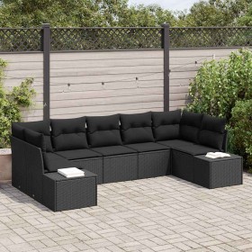 Conjunto de sofá de jardín con cojín 7 pcs Negro Poliratán