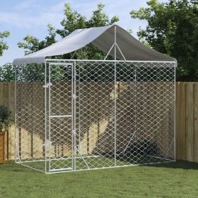 Perrera exterior con toldo acero galvanizado plata 3x1,5x2,5 m