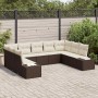 Conjunto de sofá de jardín con cojín 9 pcs Marrón Poliratán