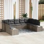 Conjunto de sofá de jardín con cojín 9 pcs Gris Poliratán
