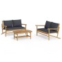 Set de muebles de jardín 3 piezas bambú con cojines gris oscuro