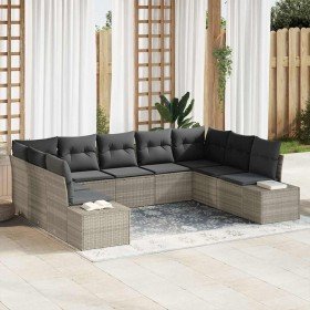 Conjunto de sofá de jardín con cojín 9 pcs Gris claro Poliratán