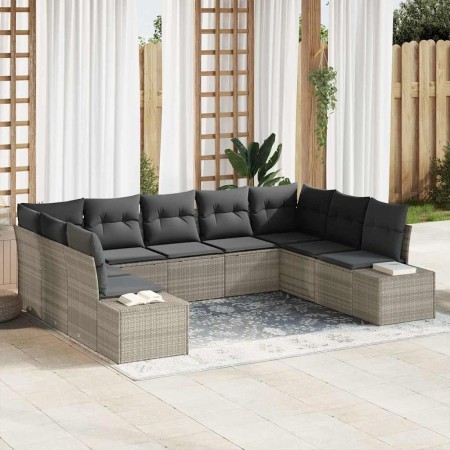 Conjunto de sofá de jardín con cojín 9 pcs Gris claro Poliratán