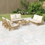 Set de muebles de jardín 5 piezas bambú y cojines blanco crema