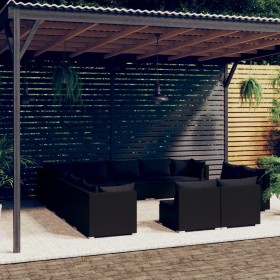 Set de muebles de jardín 13 pzas cojines ratán sintético negro