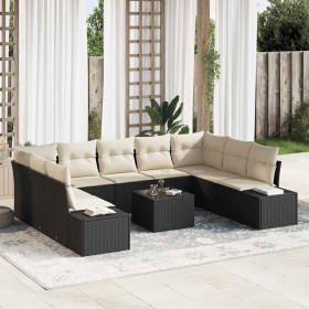Conjunto de sofá de jardín con cojín 10 pcs Negro Poliratán