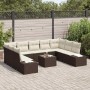 Conjunto de sofá de jardín con cojín 10 pcs Marrón Poliratán