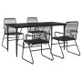 Juego de comedor de jardín 5 piezas ratán PVC negro
