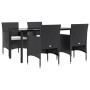 Juego de comedor de jardín 5 piezas con cojines negro