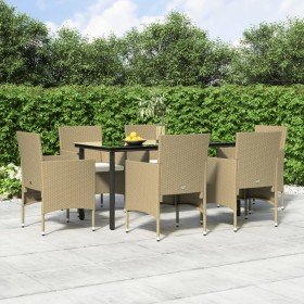 Juego de comedor de jardín 7 piezas con cojines beige y negro