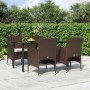 Juego de comedor de jardín 5 piezas con cojines marrón y negro