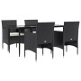 Juego de comedor de jardín 5 piezas con cojines negro