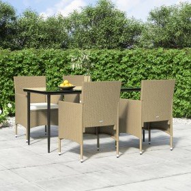 Juego de comedor de jardín 5 piezas con cojines beige y negro en Conjuntos de jardín | Comprar online en Foro24