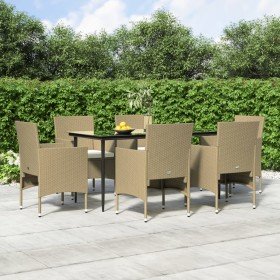 Juego de comedor de jardín 7 piezas con cojines beige y negro en Conjuntos de jardín | Comprar online en Foro24