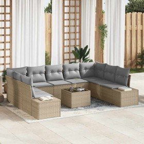 Conjunto de sofá de jardín con cojín 10 pcs Beige Poliratán