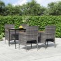 Juego de comedor para jardín 5 piezas con cojines gris y negro
