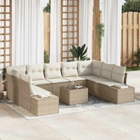 Conjunto de sofá de jardín con cojín 10 pcs Beige Poliratán
