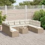 Conjunto de sofá de jardín con cojín 10 pcs Beige Poliratán