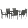 Juego de comedor de jardín 7 piezas ratán sintético gris