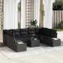 Conjunto de sofá de jardín con cojín 10 pcs Negro Poliratán