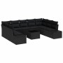 Conjunto de sofá de jardín con cojín 10 pcs Negro Poliratán