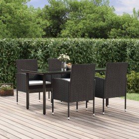 Set de muebles jardín 5 pzas con cojines ratán sintético negro