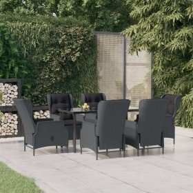Set de comedor para jardín 7 piezas ratán sintético gris oscuro