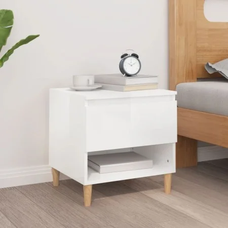 Mesita de noche madera contrachapada blanco brillo 50x46x50 cm de vidaXL, Mesitas de noche - Ref: Foro24-819536, Precio: 57,2...