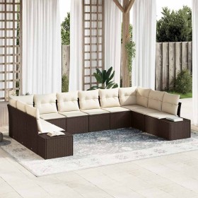 Conjunto de sofá de jardín con cojín 10 pcs Marrón Poliratán