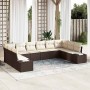 Conjunto de sofá de jardín con cojín 10 pcs Marrón Poliratán