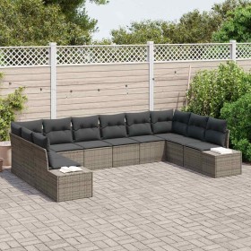 Conjunto de sofá de jardín con cojín 10 pcs Gris Poliratán