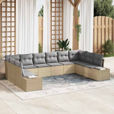 Conjunto de sofá de jardín con cojín 10 pcs Beige Poliratán