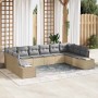 Conjunto de sofá de jardín con cojín 10 pcs Beige Poliratán