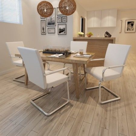 Sillas voladizas de comedor 4 unidades cuero sintético blanco de vidaXL, Sillas de comedor - Ref: Foro24-270163, Precio: 325,...