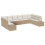Conjunto de sofá de jardín con cojín 10 pcs Beige Poliratán