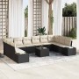 Conjunto de sofá de jardín con cojín 11 pcs Negro Poliratán
