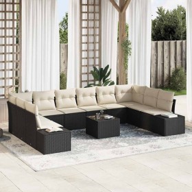Conjunto de sofá de jardín con cojín 11 pcs Negro Poliratán