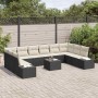 Conjunto de sofá de jardín con cojín 11 pcs Negro Poliratán