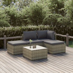 Set de muebles de jardín 5 pzas y cojines ratán sintético gris