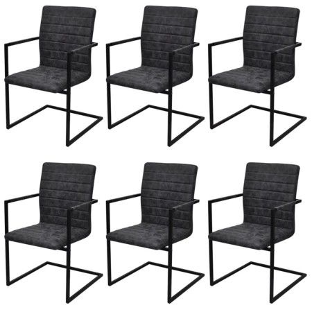 Freischwinger-Esszimmerstühle 6-teilig aus schwarzem Kunstleder von vidaXL, Essstühle - Ref: Foro24-272416, Preis: 646,82 €, ...
