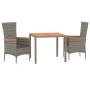 Set comedor de jardín 3 piezas con cojines ratán sintético gris