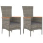 Set comedor de jardín 3 piezas con cojines ratán sintético gris