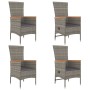 Set comedor de jardín 5 piezas con cojines ratán sintético gris