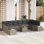 Conjunto de sofá de jardín con cojín 11 pcs Gris Poliratán