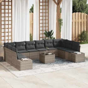 Conjunto de sofá de jardín con cojín 11 pcs Gris Poliratán