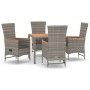 Set comedor de jardín 5 piezas con cojines ratán sintético gris